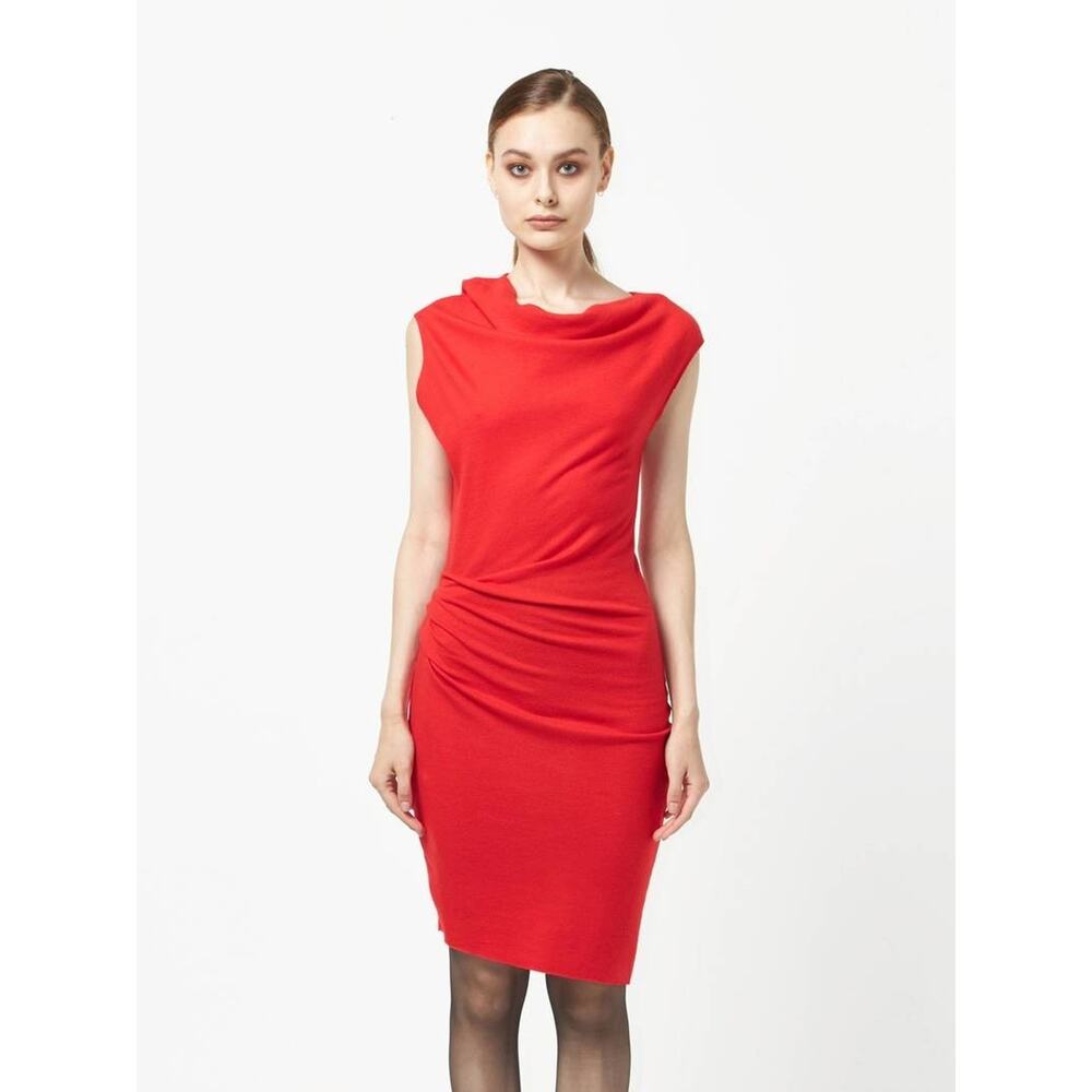 Helmut Lang *IN BURGUNDY* Ruched Wool Dress Large